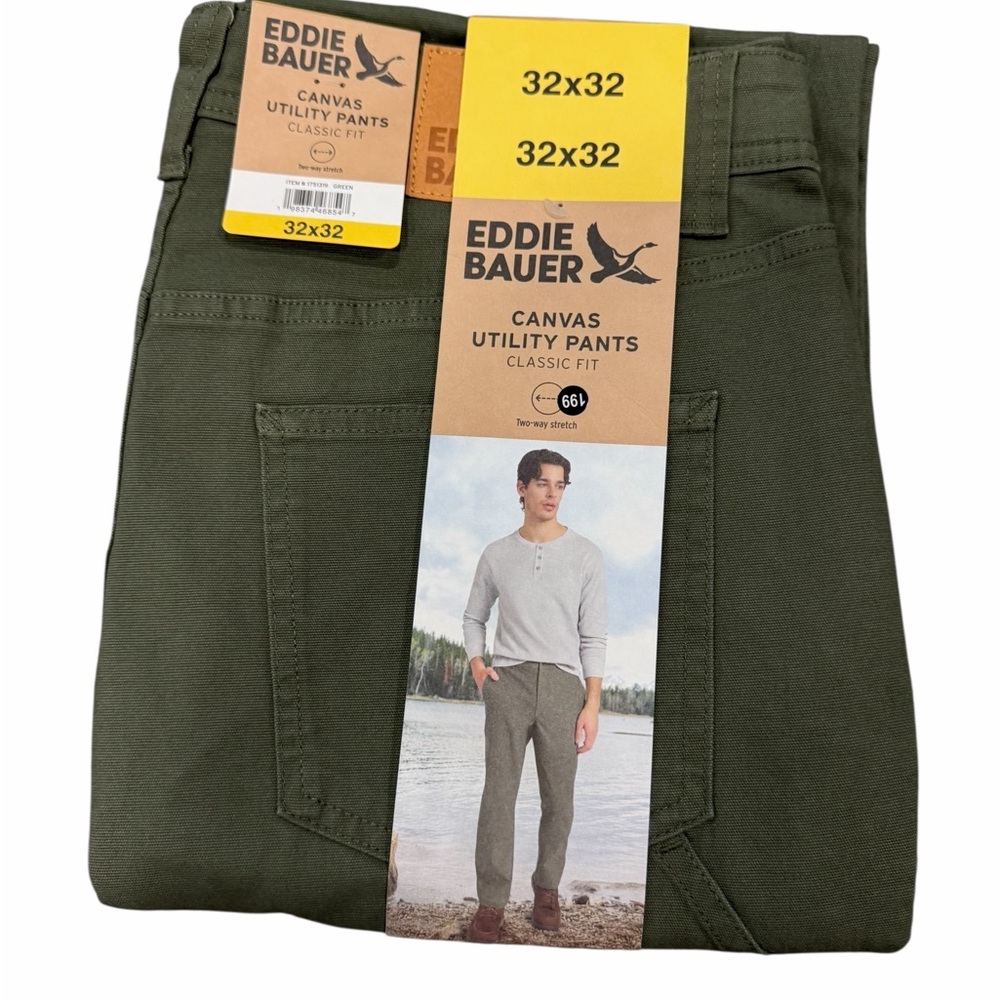 Eddie Bauer Mens Canvas Utility Pants Classic Fit Green 32x32 1751319